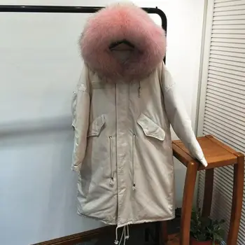 

Thicken Warm Winter Coat Women Oversize 2018 Large Real Natural Fur White Duck Down Parka Hooded Outerwear Winter Jacket Women