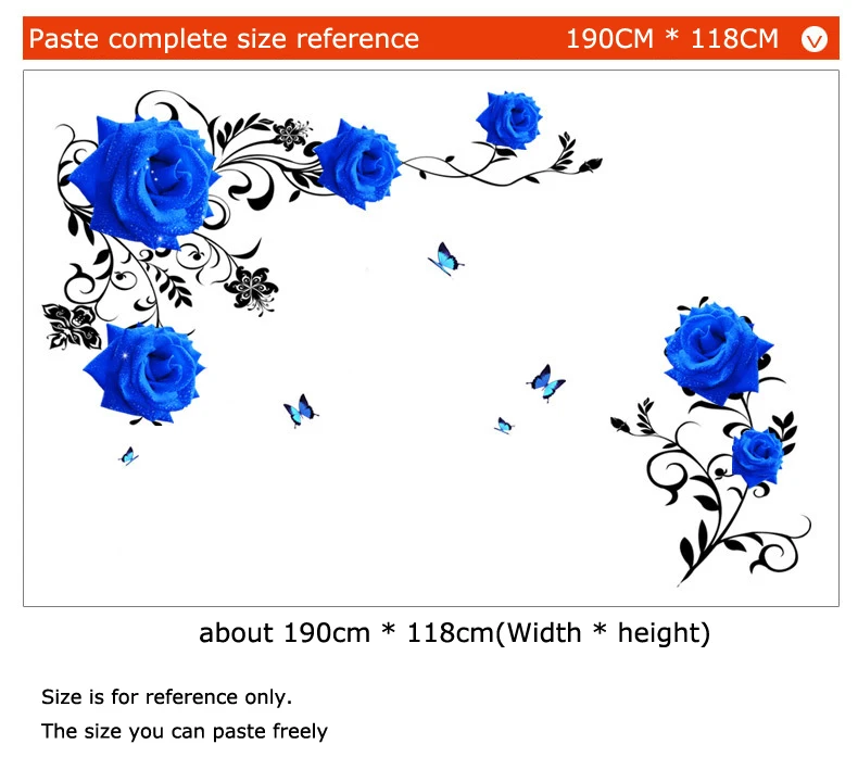 Большая синяя Роза цветы диван/ТВ фон стикер на стену украшение дома DIY Спальня Гостиная Фреска художественные наклейки плакат стикер s