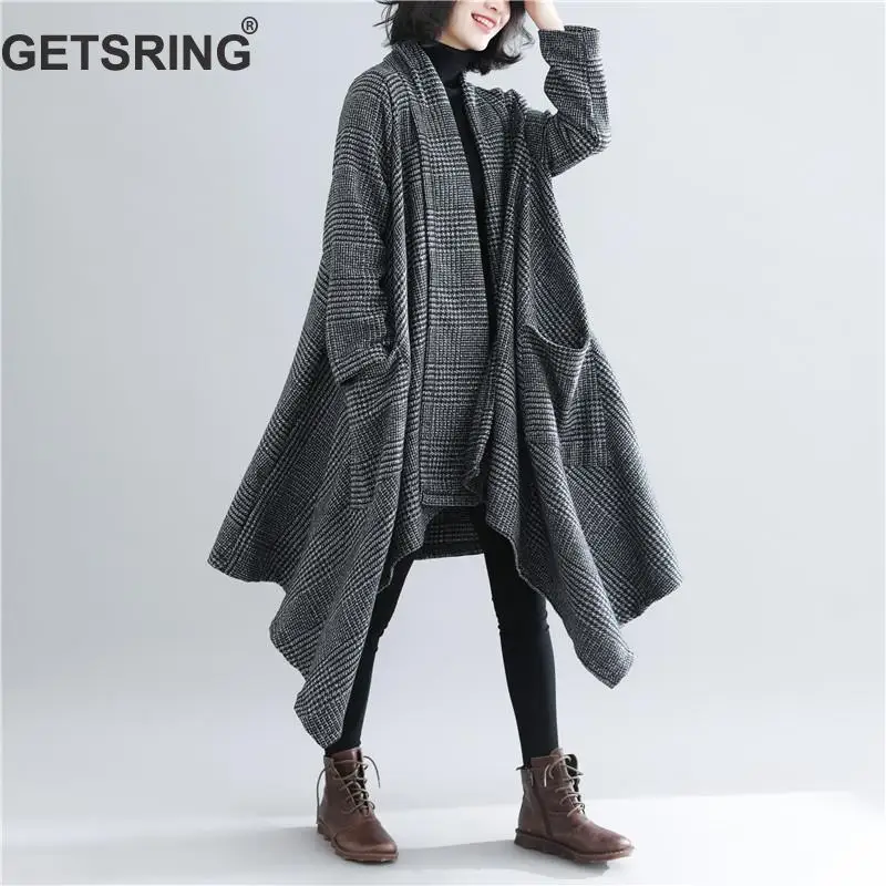 Correspondant Asymétrie Plaid 2019 Couleur Col Taille Femme Décontracté Écharpe À Black Manteau Irrégulière Grande Manteaux Long Getsring Nouveau q46zXtX