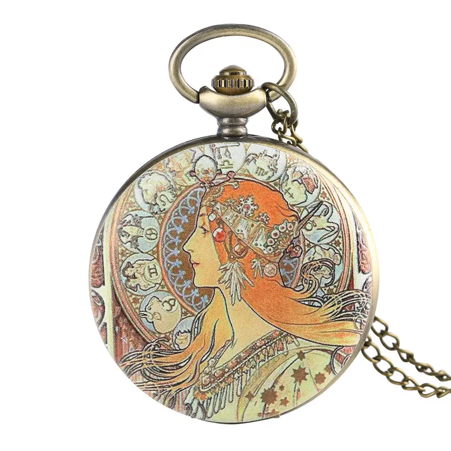 Классические часы Mucha's Work beauty, кварцевые карманные часы, ожерелье, подвеска, элегантный стиль, брелок, женские часы, аналоговые часы, сувенир - Цвет: 1