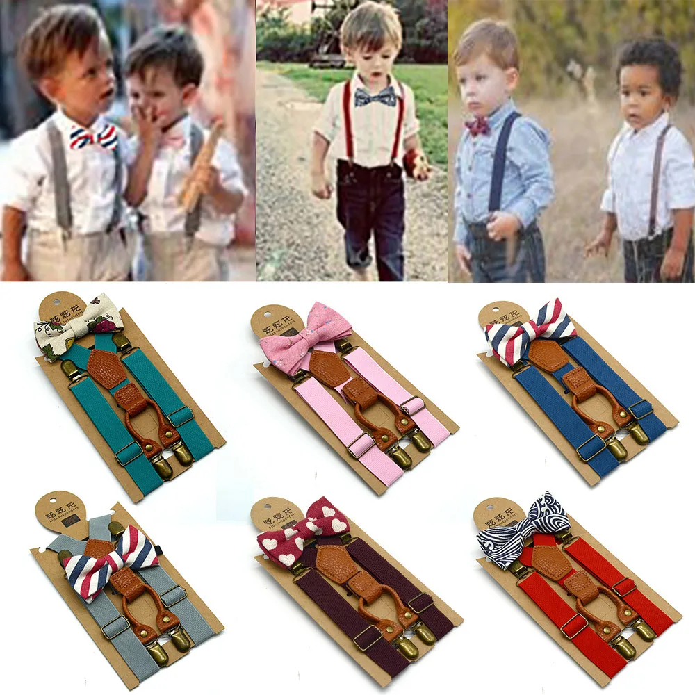 

MUQGEW High Elastic elastic Butterfly knot Kids Baby Boys toddler Wedding Matching Braces Suspenders and Luxury Bow Tie Set