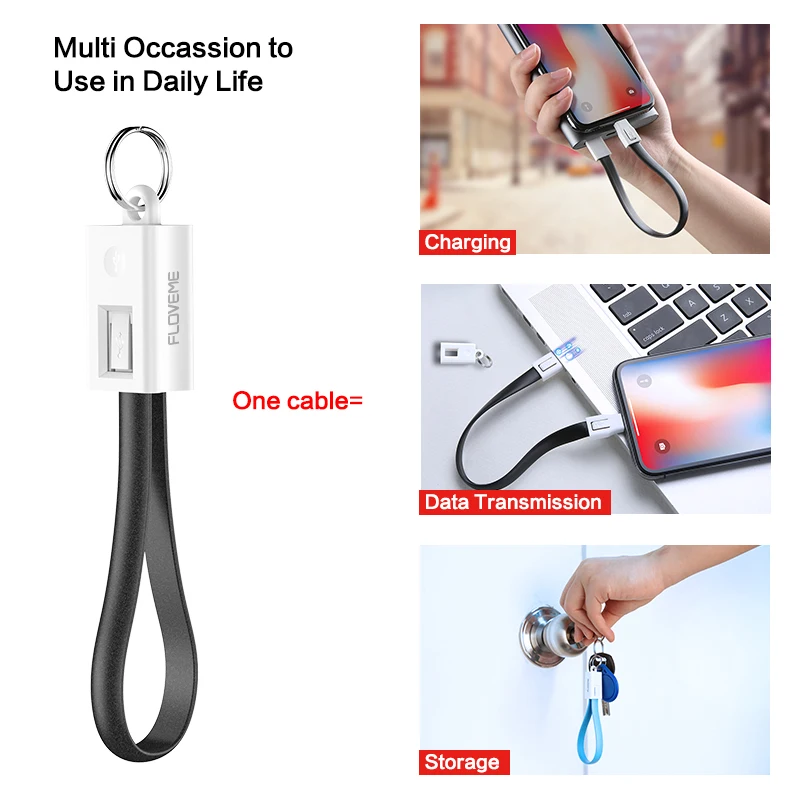 FLOVEME Keychain USB Kabel Für iPhone 11 Pro 7 8 Beleuchtung Micro USB Ladegerät Kabel Für Xiaomi T