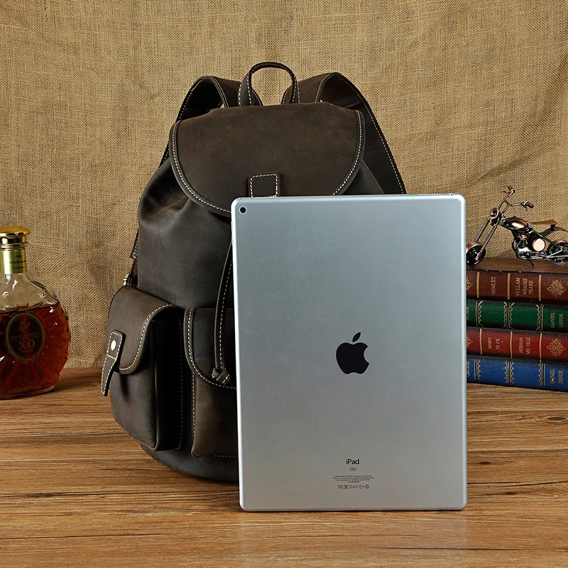 Рюкзак из натуральной кожи, рюкзак для компьютера, школьная сумка для книг, мужской ретро рюкзак высшего качества Crazy Horse из воловьей кожи, мужской рюкзак