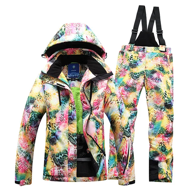 Cheap Winter Ski Jacket +Pant Windproof Waterproof Snowboard Suits Climbing Snow Skiing Clothes Skiing Suit Set Female 