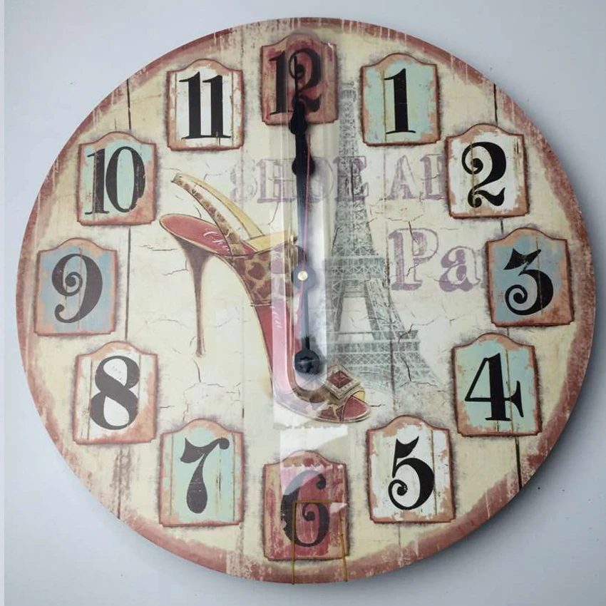 Najtaniej WONZOM artystyczne cichy Retro kreatywny nowoczesny Design okrągły Vintage buta dekoracyjne antyczne drewniane domu duży zegar ścienny prezent 2017