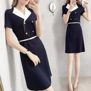 

Vintage Elegant Double Breasted Dress Women Office Lady Summer Short Sleeve Bodycon Dress Party Work Wear Vestidos Plus Size