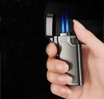 

gas refilling lighter two blue windproof flames metal lighter