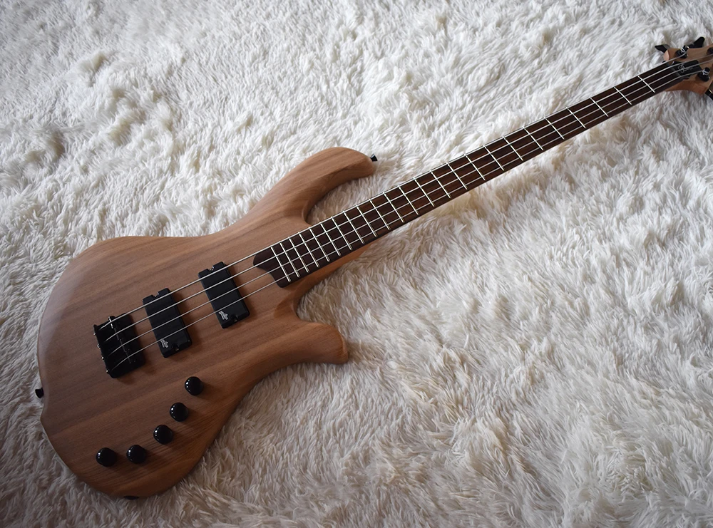 Factory Custom Matte Natural Wood Color 4 Strings Electric Bass Guitar