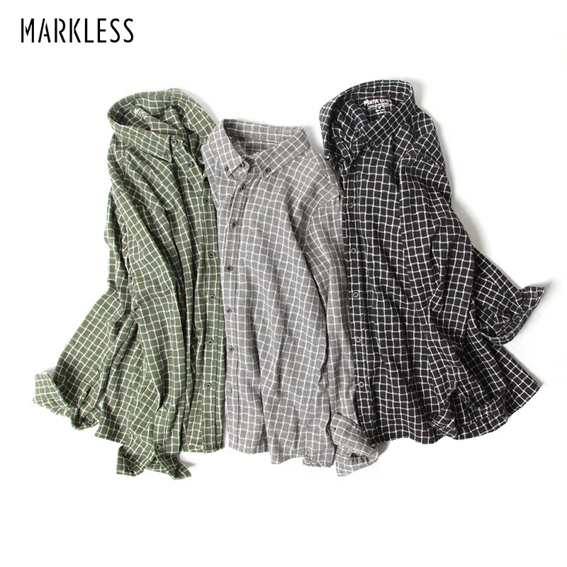 Vente Markless Mode Chemise À Carreaux Hommes Automne Hiver Épais Velours Chaud Chemises Coton Plus La Taille M 3XL Casual camisa masculina