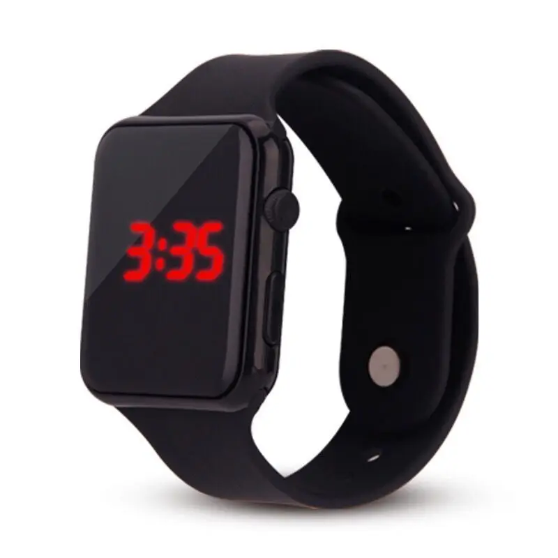 Квадратные часы, резиновый светодиодный браслет, 24 часа, цифровые спортивные наручные часы, подарок для детей, студентов - Цвет: Black