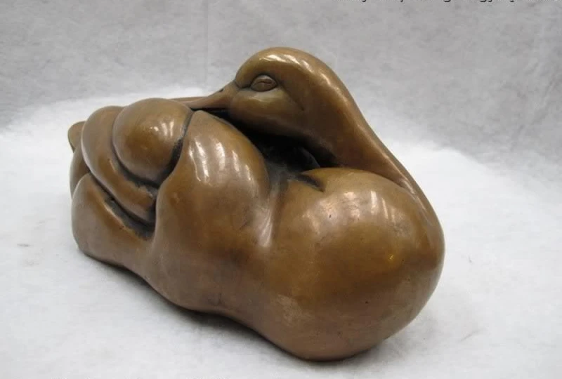 

Chinese Folk Refined Copper Bronze lovely Lucky abstract goose goosie Art Statue