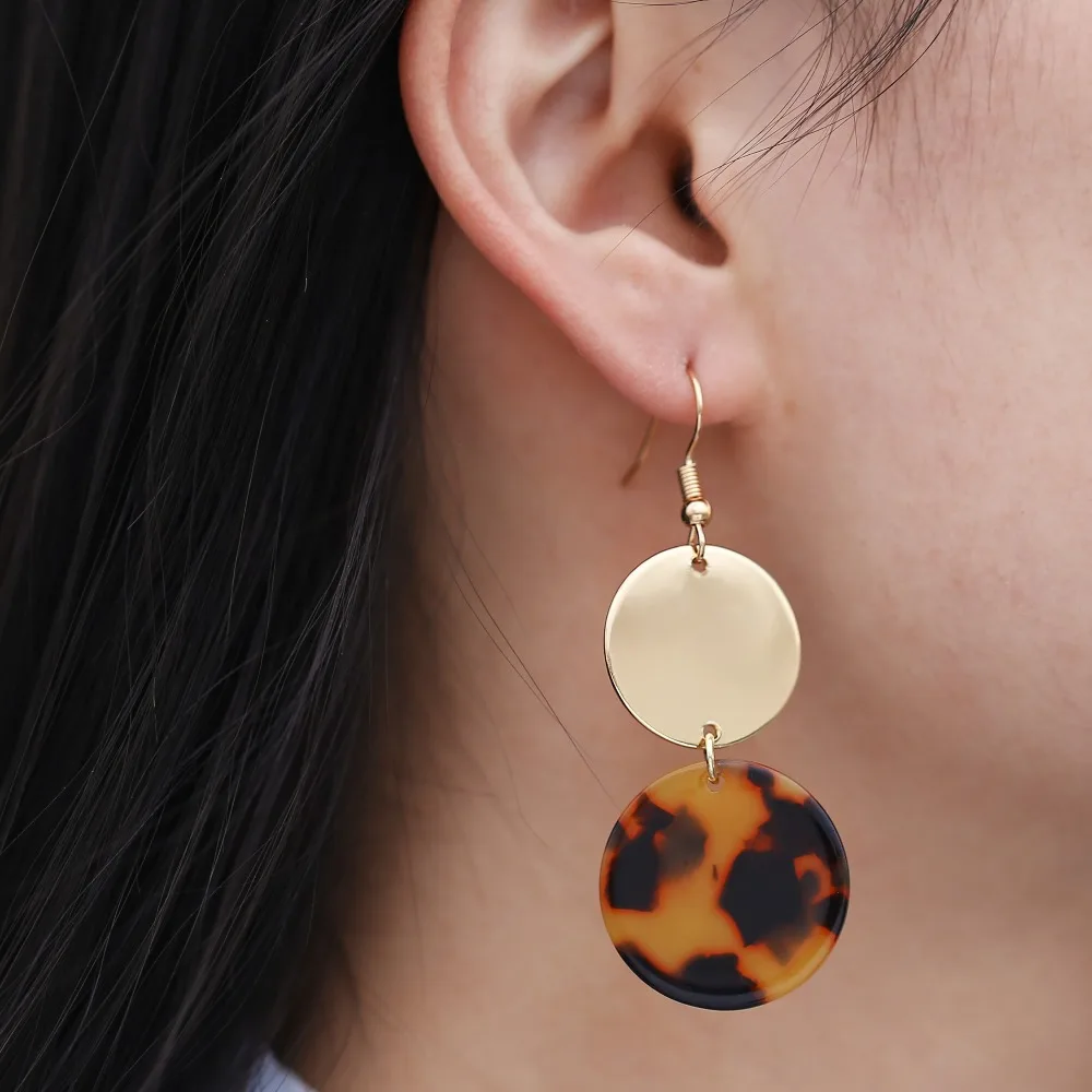 

2019 Female Korean Style Culture Quality Delicate Double Circle Geometrical Around Resin Earrings Girl Party Earrings