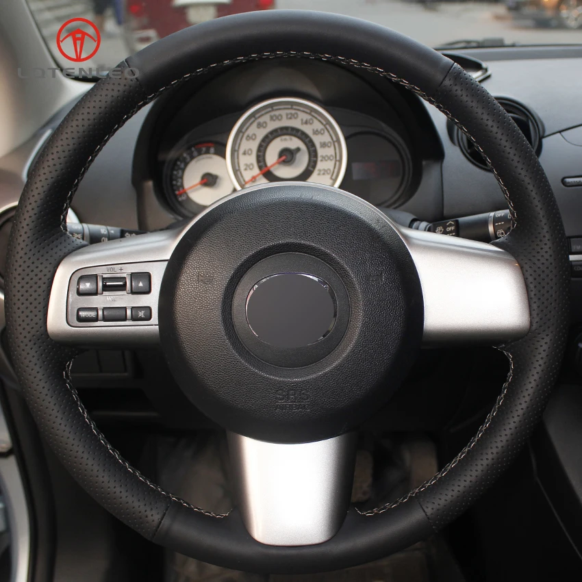 LQTENLEO черная искусственная кожа ручная прошитая крышка рулевого колеса автомобиля для Mazda 2 2004