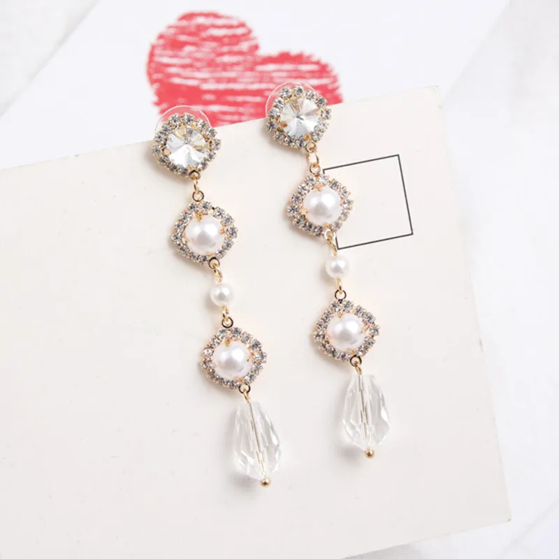 New Fashion Jewelry Shiny Rhinestone Pearl Earrings Geometric Round ...