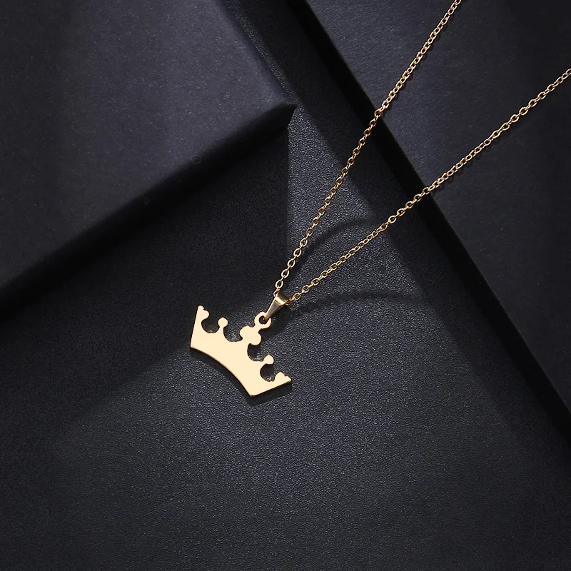 DOTIFI Stainless Steel Necklace For Women Man Lover's Cartoon Crown Gold Color Pendant Necklace Engagement Jewelry