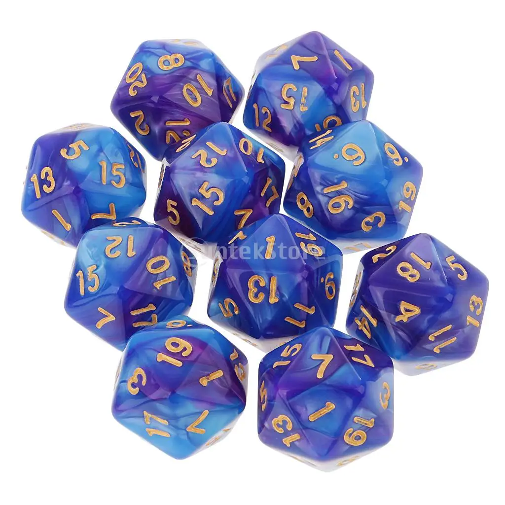 MagiDeal 10 шт. 20 сторонних игральных костей D20 многогранные игральные кости для подземелий и драконов настольные игры акриловые DND RPG MTG игральные кости