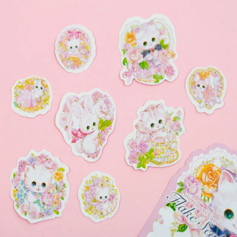 Pacotes Lote Kawaii Gatos Flor Bronzeamento Papel Adesivos Faça Você Mesmo Diário Decoração Scarpbooking Etiqueta 20 - 9 Material escolar e de escritório