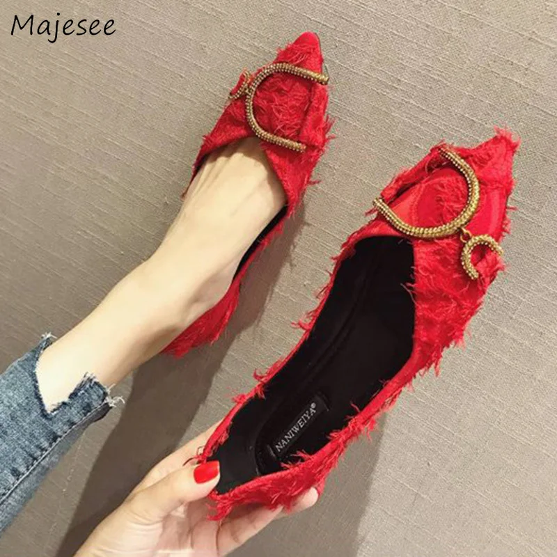 Flats Women Korean Style Flat with Simple Elegant Shoes Womens Flock