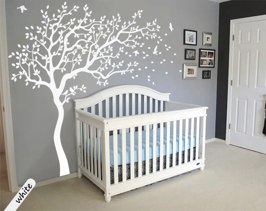 Huge White Tree Wall Decal Nursery And Birds Art Baby Kids Huge White Tree Wall Decal Nursery And Birds Art Baby Kids Room Sticker Nature Decor 213x210cm Free Shipping In Stickers From Home