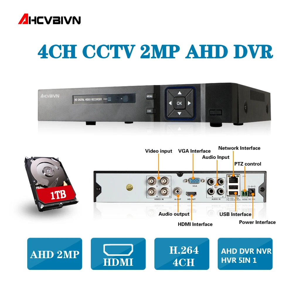 4CH 1080P 5 в 1 DVR видеорегистратор для AHD камеры аналоговая камера IP P2P NVR cctv система H.264