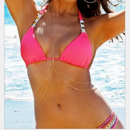 Sexy Gold Bikini Beach Chain Necklaces 2016 Trendy Summer Beach Jewellery Women bijoux Crystal Waist Belly Body Chain Jewelry