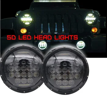 

Newest 5D 7inch LED Headlights Kit 7" 75W H4 Hi/low Auto Headlight With DRL For Jeep Wrangler JK TJ Hummer Defender