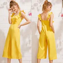 2019 New Fashion Womens Sleeveless Solid Ruffle Jumpsuit Romper Casual Clubwear solid ruffle cami jumpsuit