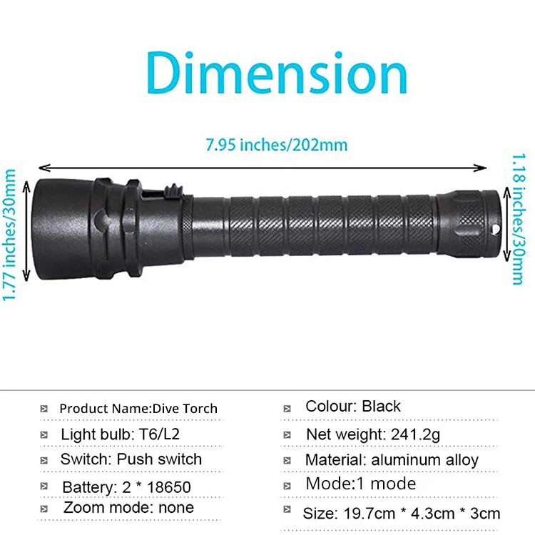 Яркий Профессиональный фонарик для дайвинга XML T6 L2 портативный фонарь для дайвинга 200 м подводный IPX8 водонепроницаемый 18650 фонарь