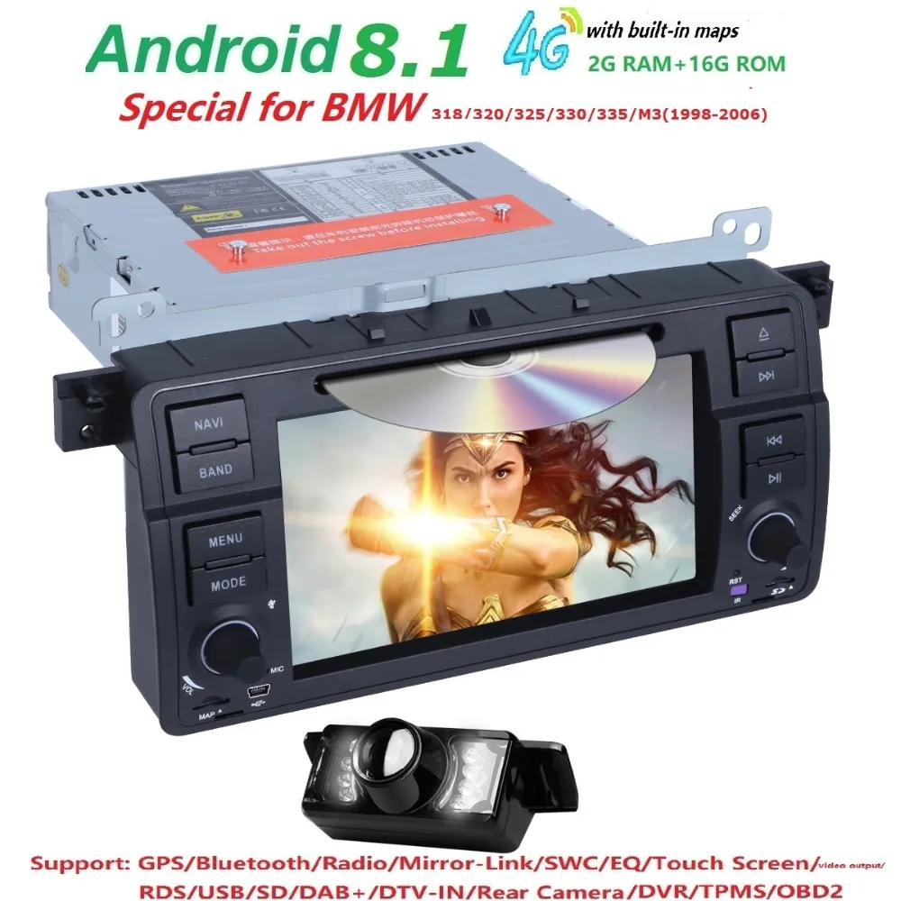 

Hizpo Android 8.0 Car Multimedia Player DVD For BMW E46 3 series Navigation with 4G Lte wifi BT Canbus Radio RDS OBD2 USB SD DVR