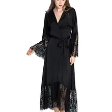 Летнее кружевное лоскутное атласное кимоно халат сексуальная одежда для сна Нижнее белье сорочка женская шелковая длинная ночная рубашка Свадебные халаты для подружек невесты