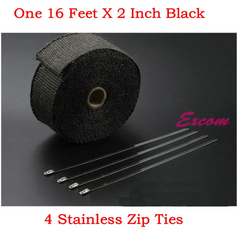 16 Feet * 2 Inch Black Exhaust Tape Motorcycle Exhaust Wrap Thermal