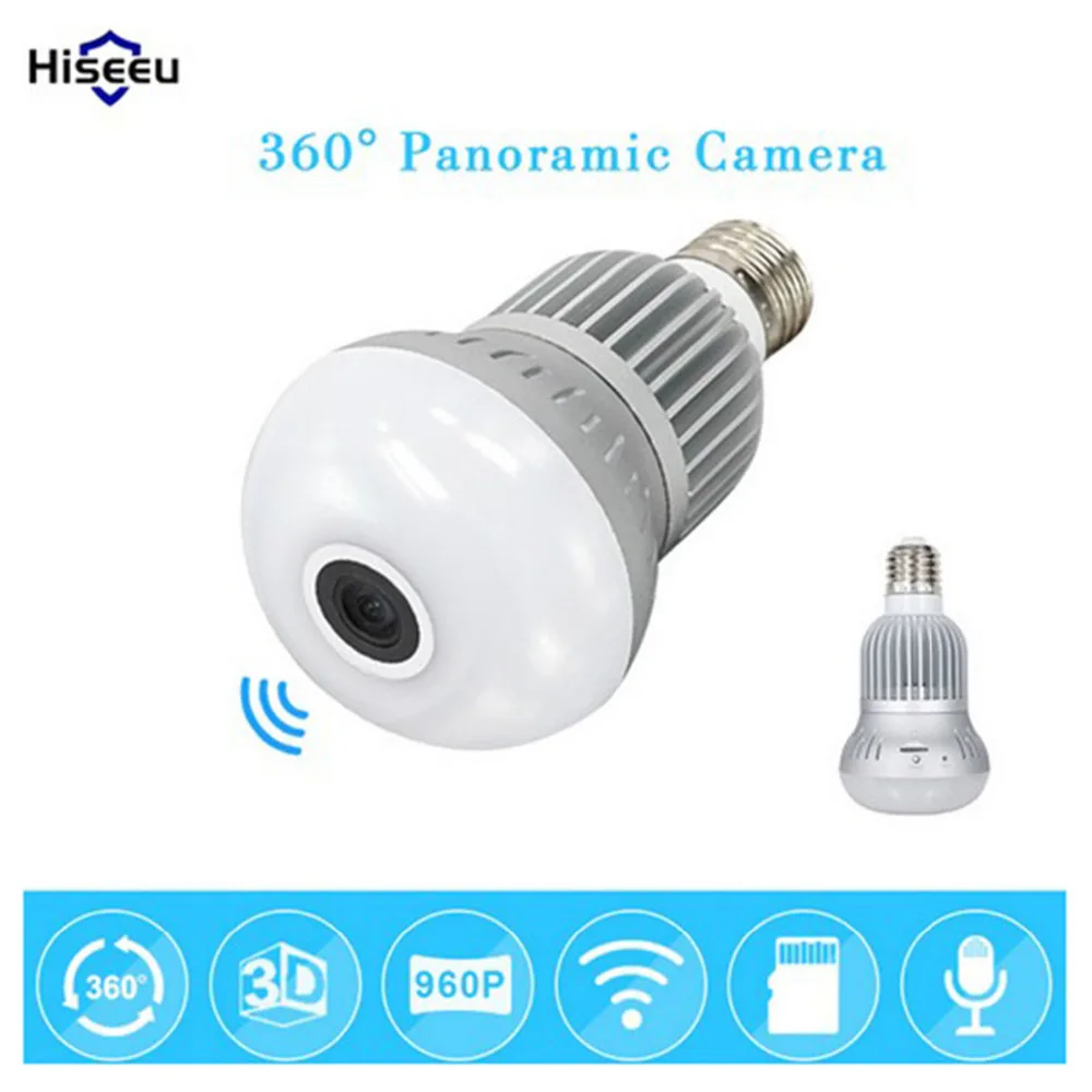 

hiseeu Bulb Light Wireless IP Camera Wi-fi FishEye 960P 360 degree Mini CCTV VR Camera 1.3MP Home Security WiFi Camera Panoramic