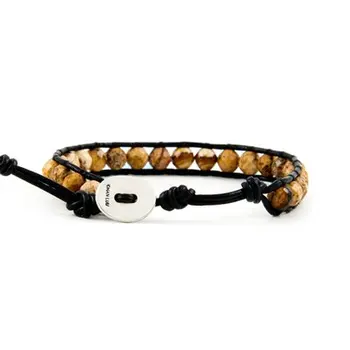 

Lotusmann pictures stone on black leather charm jewelry Wrap Bracelet on Leather