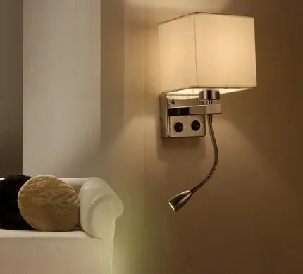Modern brief bedside wall lamps 1w led reading light lamp ikea wall bed hose rocker arm Reading wall lighting fabric lampshade (4)