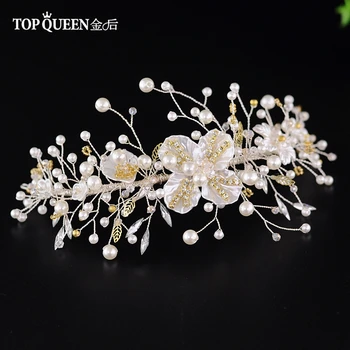 

TOPQUEEN Bridal Tiara with Shell Flower Wedding Crown Bride Hair Jewelry Handmade Wedding Hair Accessories for Women Tiara HP219