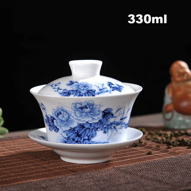 Китайский чайный набор кунг-фу Gaiwan синие и белые фарфоровые пиалы для чая керамическая чашка для чая здоровья чашки чая и блюдца мастер чашки - Цвет: 13