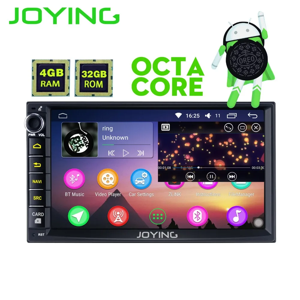 Joying 2 Din Head Unit 4GB RAM Android 8.0 Universal Car Radio Stereo GPS Multimedia Player Tape Recorder Support OBD2 Carplay 