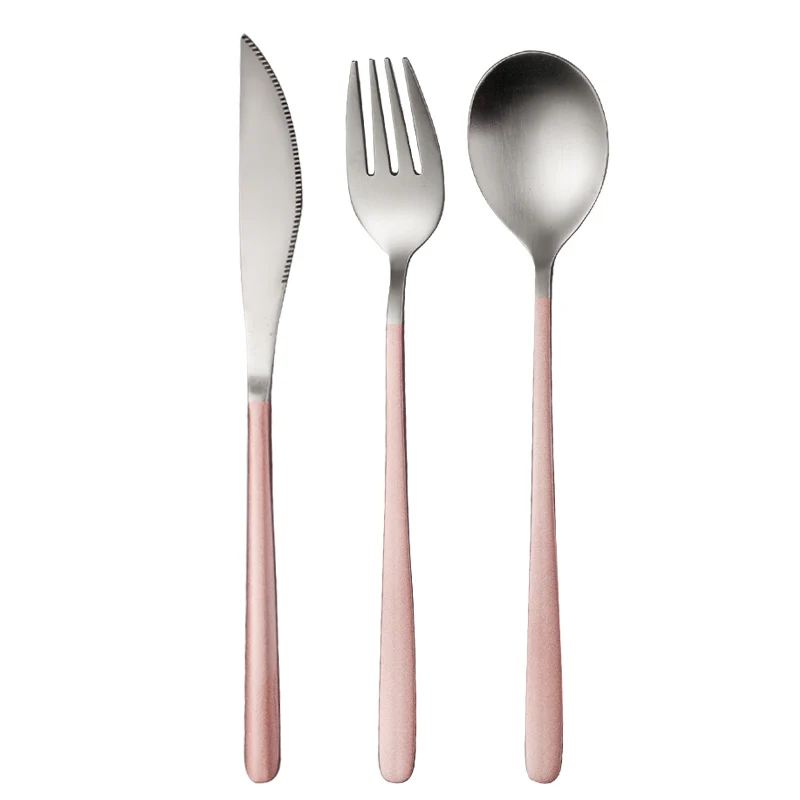 JueQi набор посуды столовые приборы из нержавеющей стали 304 посуда кухонная посуда включает нож вилка чайные ложки 18/10 - Цвет: pink silver 3pieces