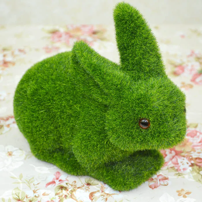 Green/White Moss Figurine Artificial Grass Turf Ornaments Crouching