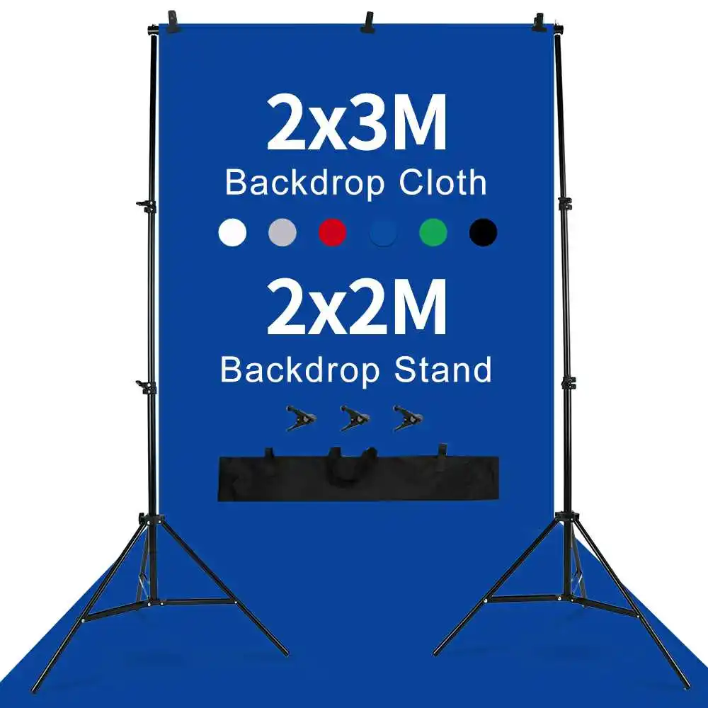 2x2 м фоновый светильник с 2x2 м черный белый зеленый красный синий серый нетканый тканевый студийный комплект - Цвет: Синий