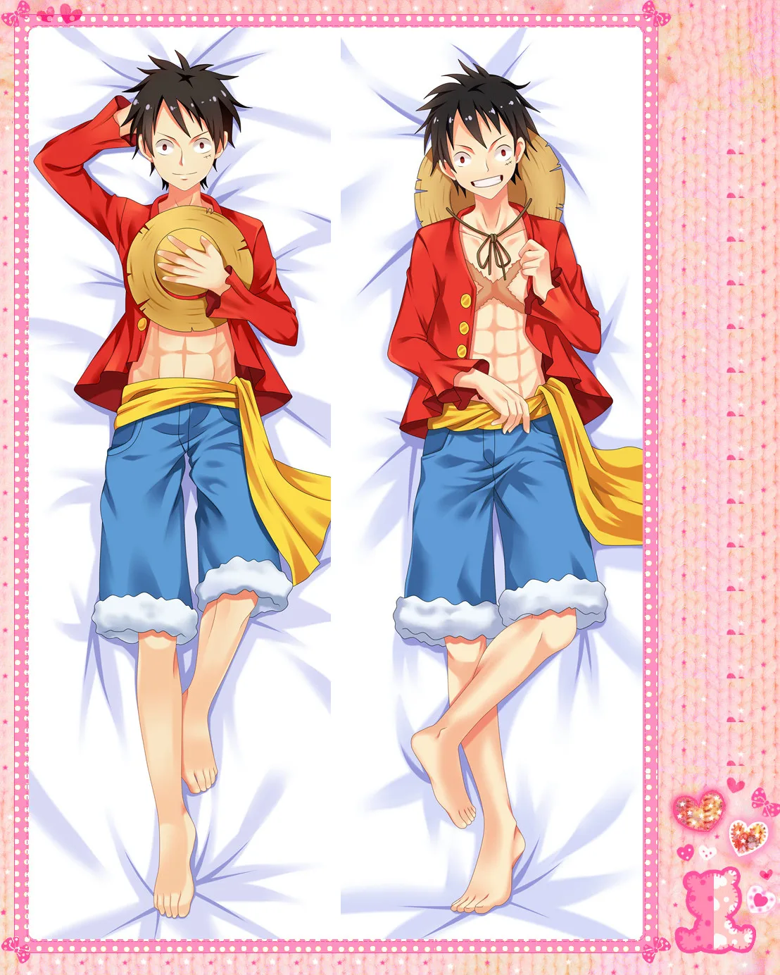 

Anime Cartoon One Piece Double Bolster Hugging Pillow Case Pillow Cover Pillowcase Peach Skin 2 Way No.59048