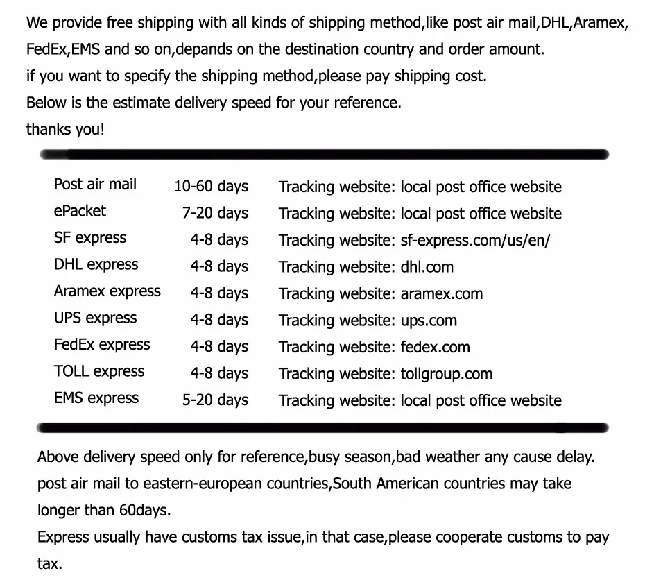 neirong shipping tax