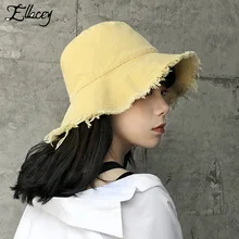 Ellacey/Летняя рваная шляпа-ведро в стиле Харадзюку, Рыболовная Шапка, Женская крутая Панама, женская шапка, складывающаяся моющаяся тканевая шапка для девочек
