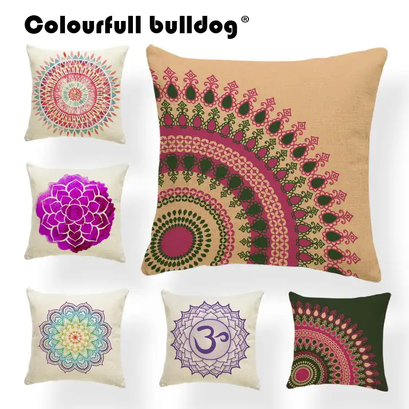 Geometric Mandala Pillow Covers For Bed Yellow Ikat Tribal
