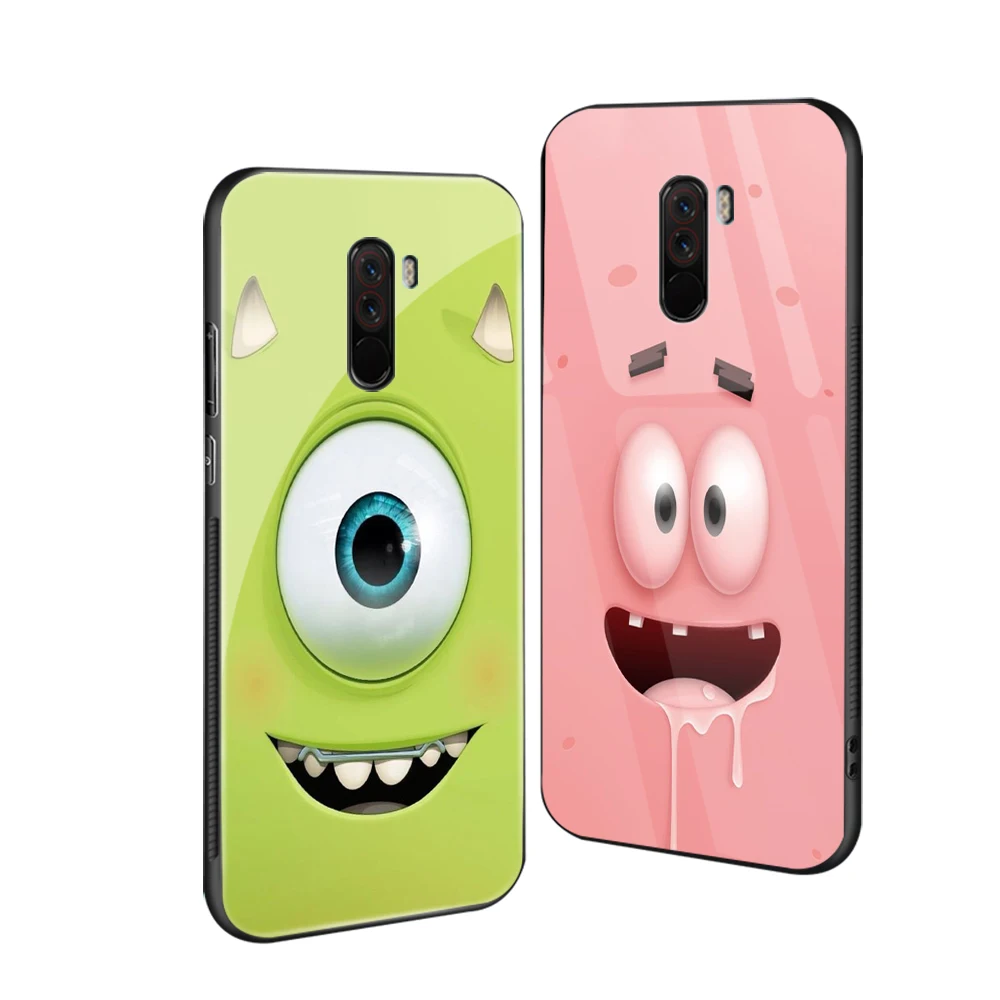 

ciciber Funny Cute Minion SpongeBob for Xiaomi Pocophone F1 Tempered Glass Cases Back Cover for Xiaomi 9 Case Fundas Coque Capa