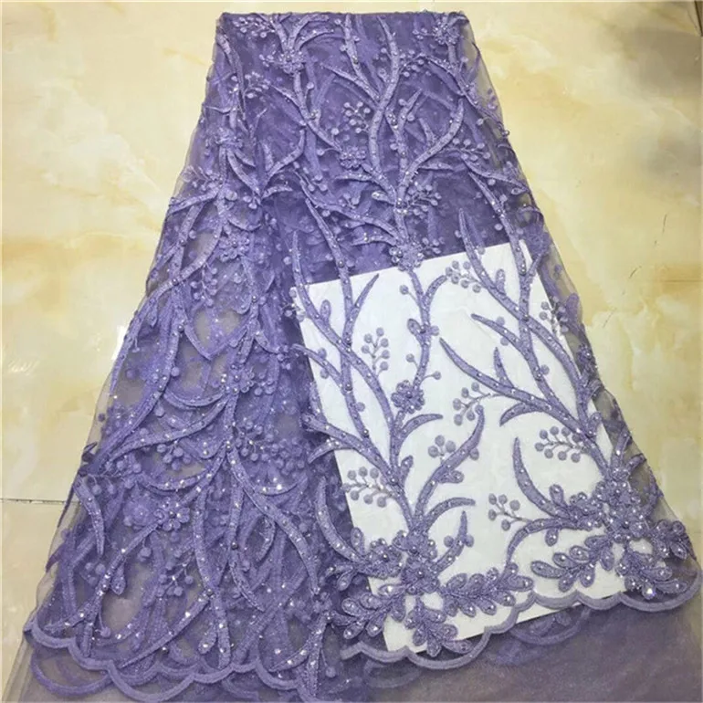 Фиолетовый высокое качество Французский 3D тюль бисером африканская кружевная ткань Блестки вышитое кружево в нигерийском стиле ткани для Wowen платье - Цвет: 16