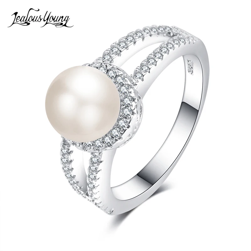 Элегантное круглое жемчужное кольцо для женщин с AAA кубическим цирконием обручальные серебряные кольца модные вечерние ювелирные изделия подарок anillos mujer