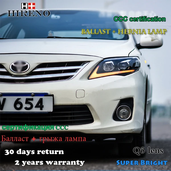 Налобный фонарь Hireno для 2011 2012 2013 Toyota Corolla светодиодные фары в сборе DRL ангельские