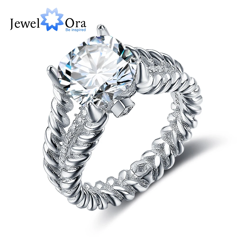 Engagement Jewelry 10mm 3.5 CT Hearts And Arrows Cubic Zirconia 925 Sterling Silver Rings For Women (JewelOra RI102329)