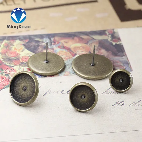 

MINGXUAN 20pcs/lot 8/10/12/14/16mm Round Cabochon Earring Base Copper Stud Earring Blank Settings DIY Jewelry Findings
